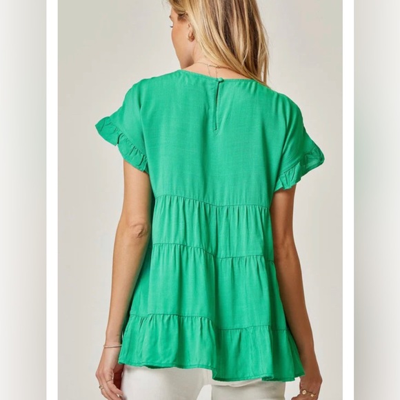 NWT Entro Emerald green Block Me Out tiered ruffle top sz Small - Picture 2 of 9